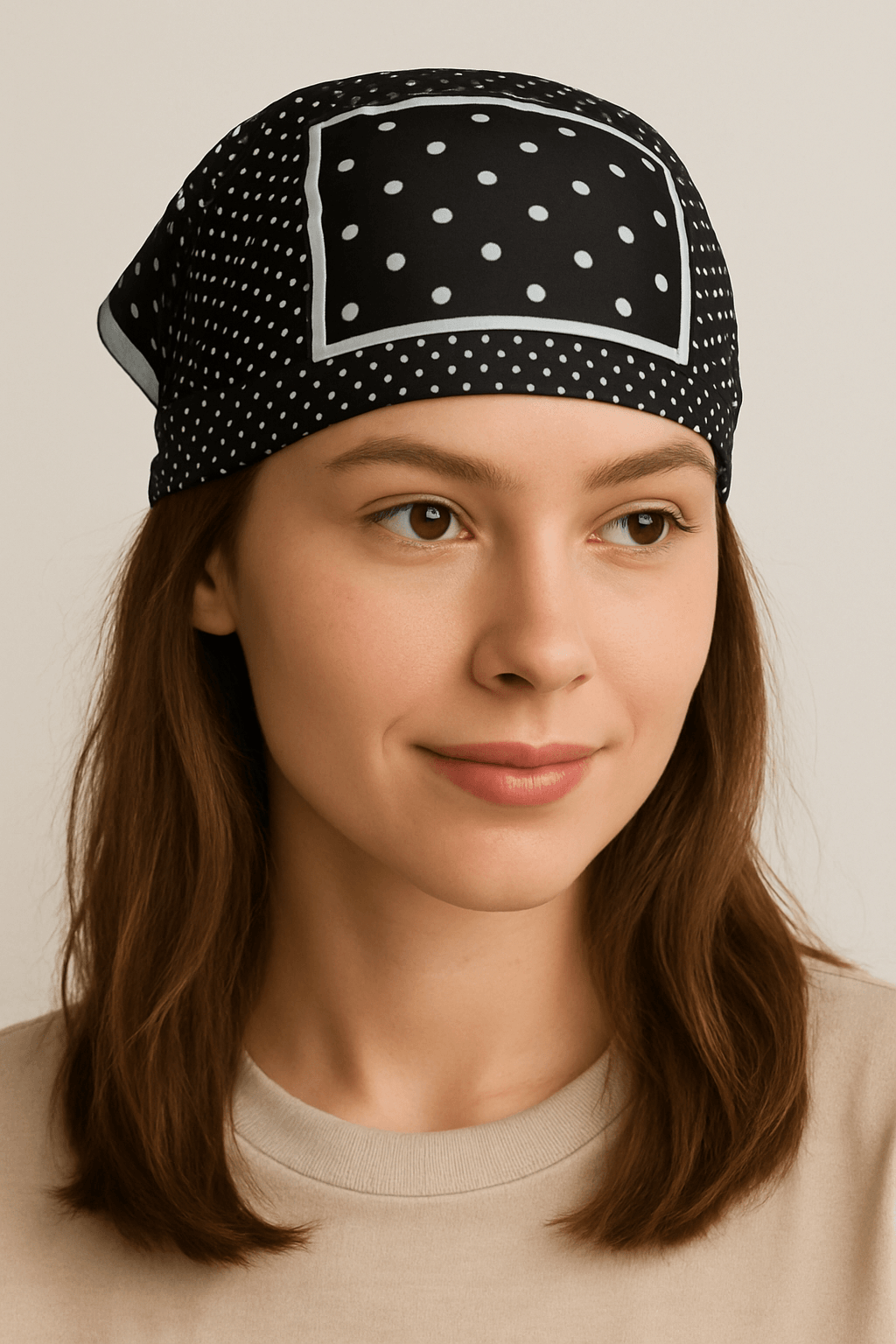 Classic Black Polka Dot Square Scarf with Contrasting Border - MODA ACCESSORIES