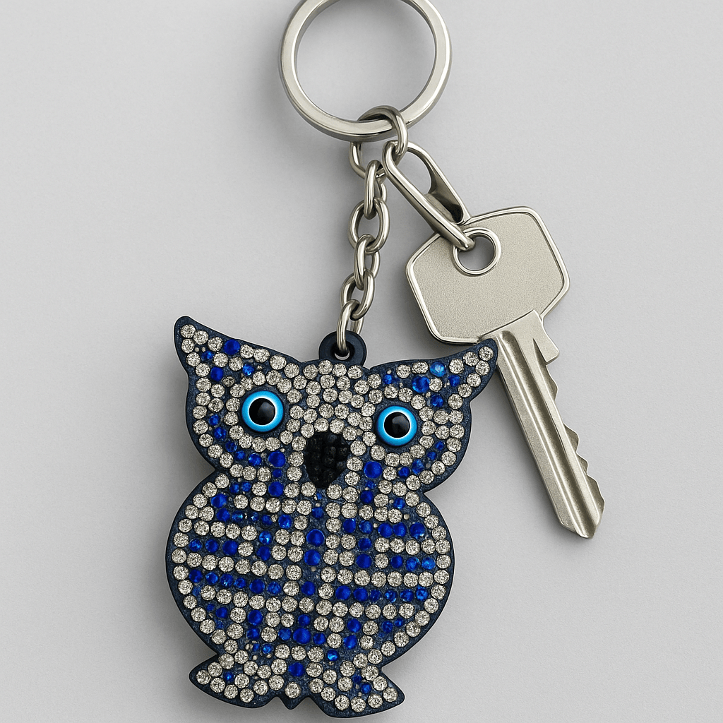 Crystal Owl Keychain – Sparkling Blue Rhinestone Wisdom Bag Charm & Key Ring - MODA ACCESSORIES