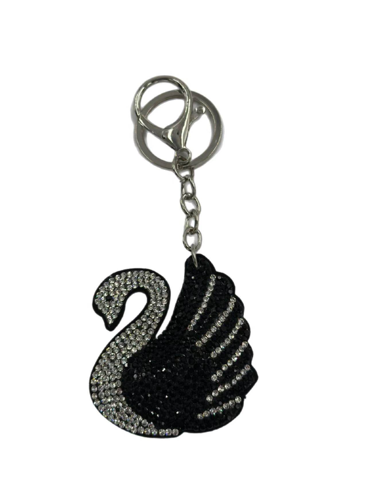 Crystal Swan Keychain – Elegant Sparkling Rhinestone Bag Charm & Key Ring - MODA ACCESSORIES