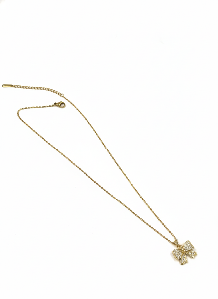 Gold Bow Necklace – Stainless Steel with Crystals | MODA Accessories