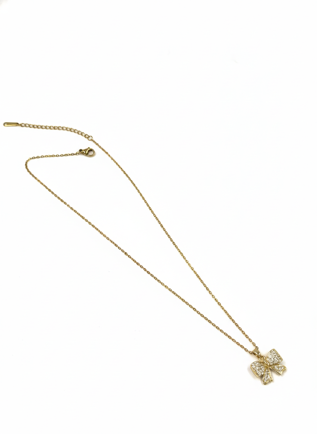 Gold Bow Necklace – Stainless Steel with Crystals | MODA Accessories