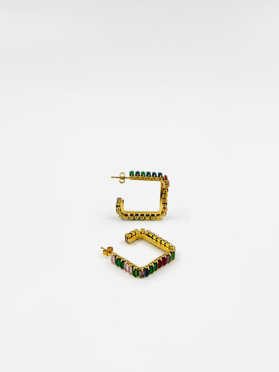 Gold Multicolor Square Hoop Earrings – MODA Accessories
