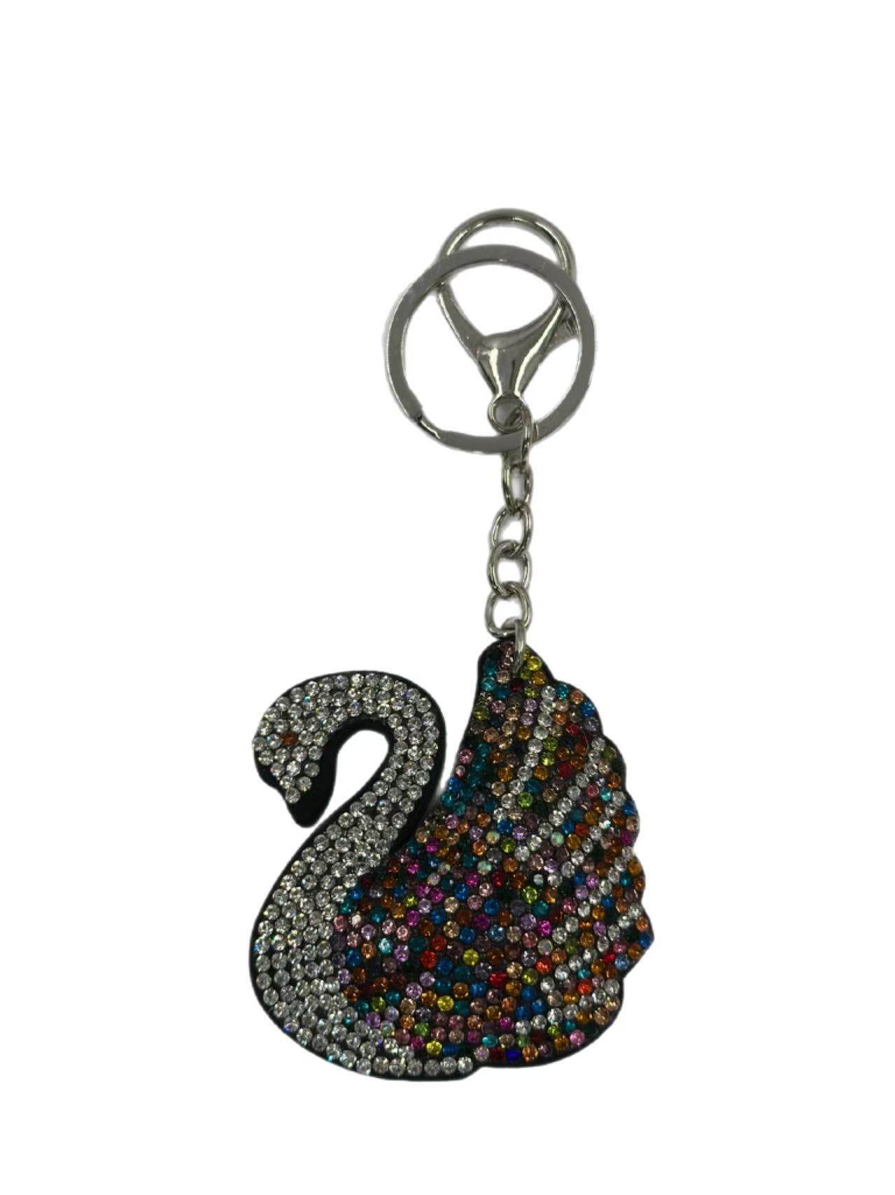 Rainbow Crystal Swan Keychain β Colorful Sparkling Rhinestone Bag Charm & Key Ring - MODA ACCESSORIES