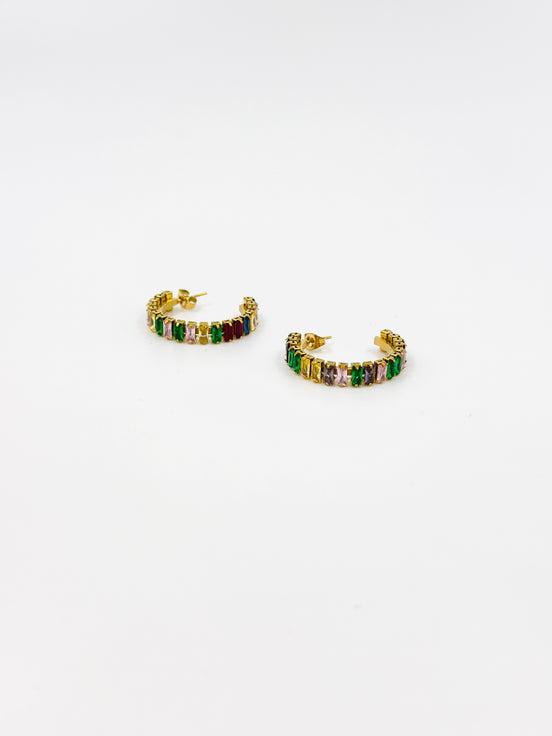 Gold Multicolor Half Hoop Earrings – MODA Accessories