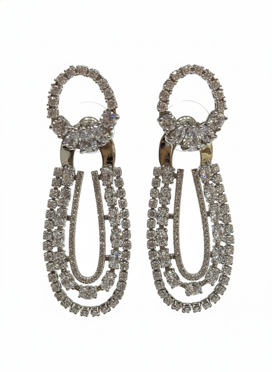 Elegant Crystal Loop Drop Earrings – Silver Statement Dangle Earrings for Women