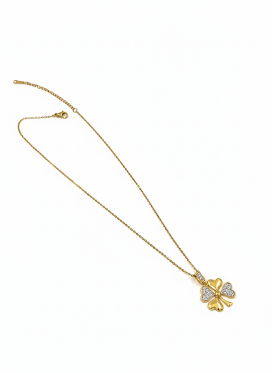 Gold Four-Leaf Clover Heart Pendant Necklace – Stainless Steel | MODA Accessories