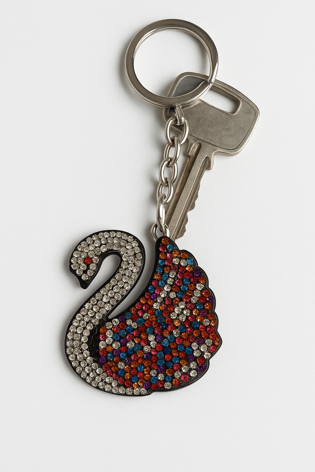 Rainbow Crystal Swan Keychain β Colorful Sparkling Rhinestone Bag Charm & Key Ring - MODA ACCESSORIES