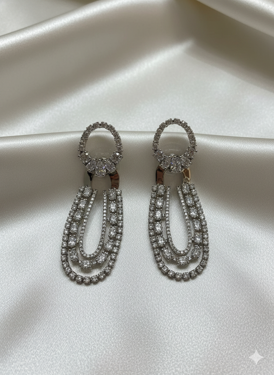 Elegant Crystal Loop Drop Earrings – Silver Statement Dangle Earrings for Women