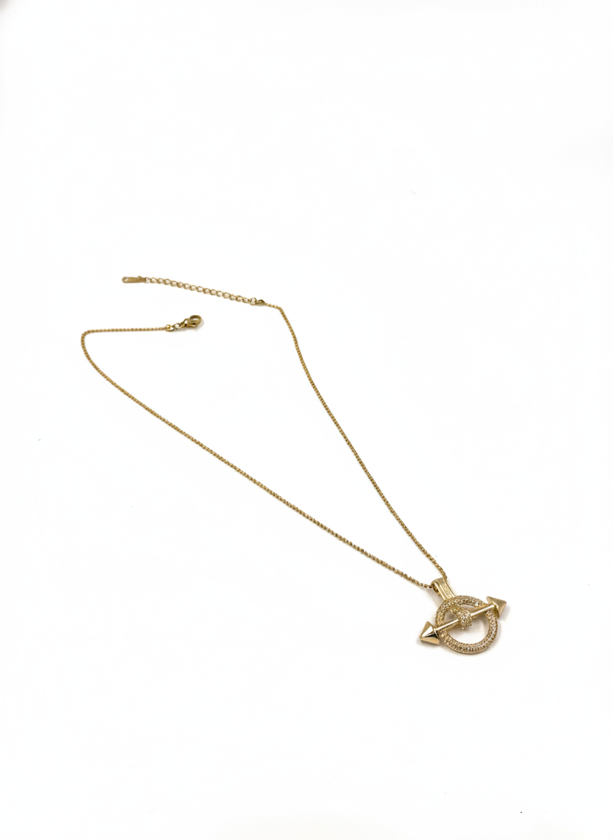 Gold Circle & Arrow Necklace – Stainless Steel with Crystals | MODA Accessories