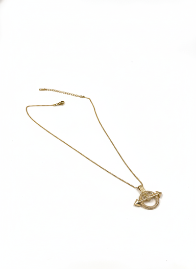 Gold Circle & Arrow Necklace – Stainless Steel with Crystals | MODA Accessories