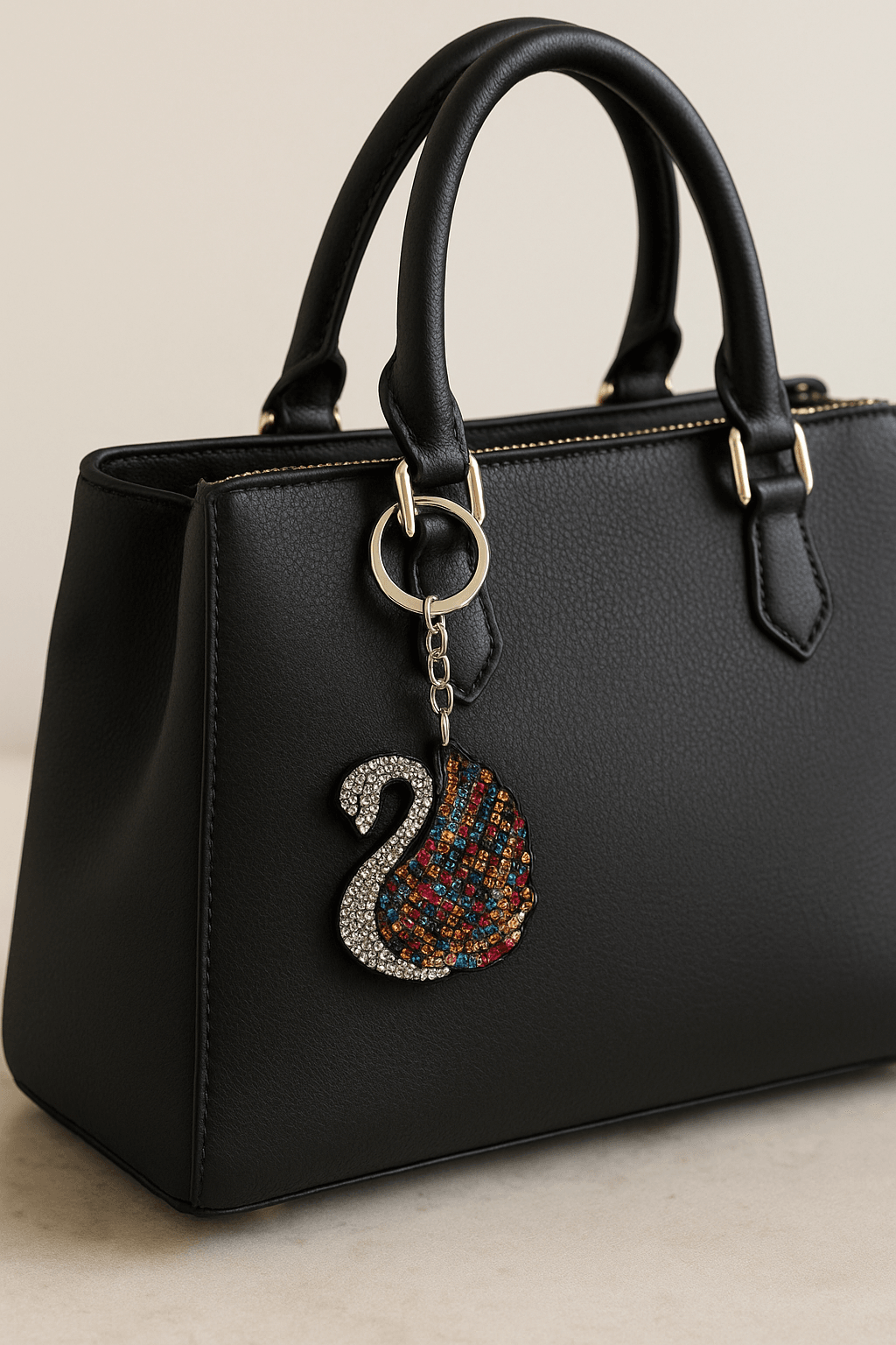 Rainbow Crystal Swan Keychain – Colorful Sparkling Rhinestone Bag Charm & Key Ring - MODA ACCESSORIES