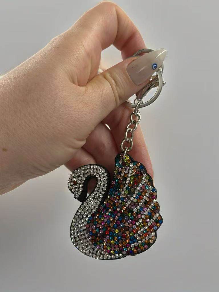 Rainbow Crystal Swan Keychain β Colorful Sparkling Rhinestone Bag Charm & Key Ring - MODA ACCESSORIES