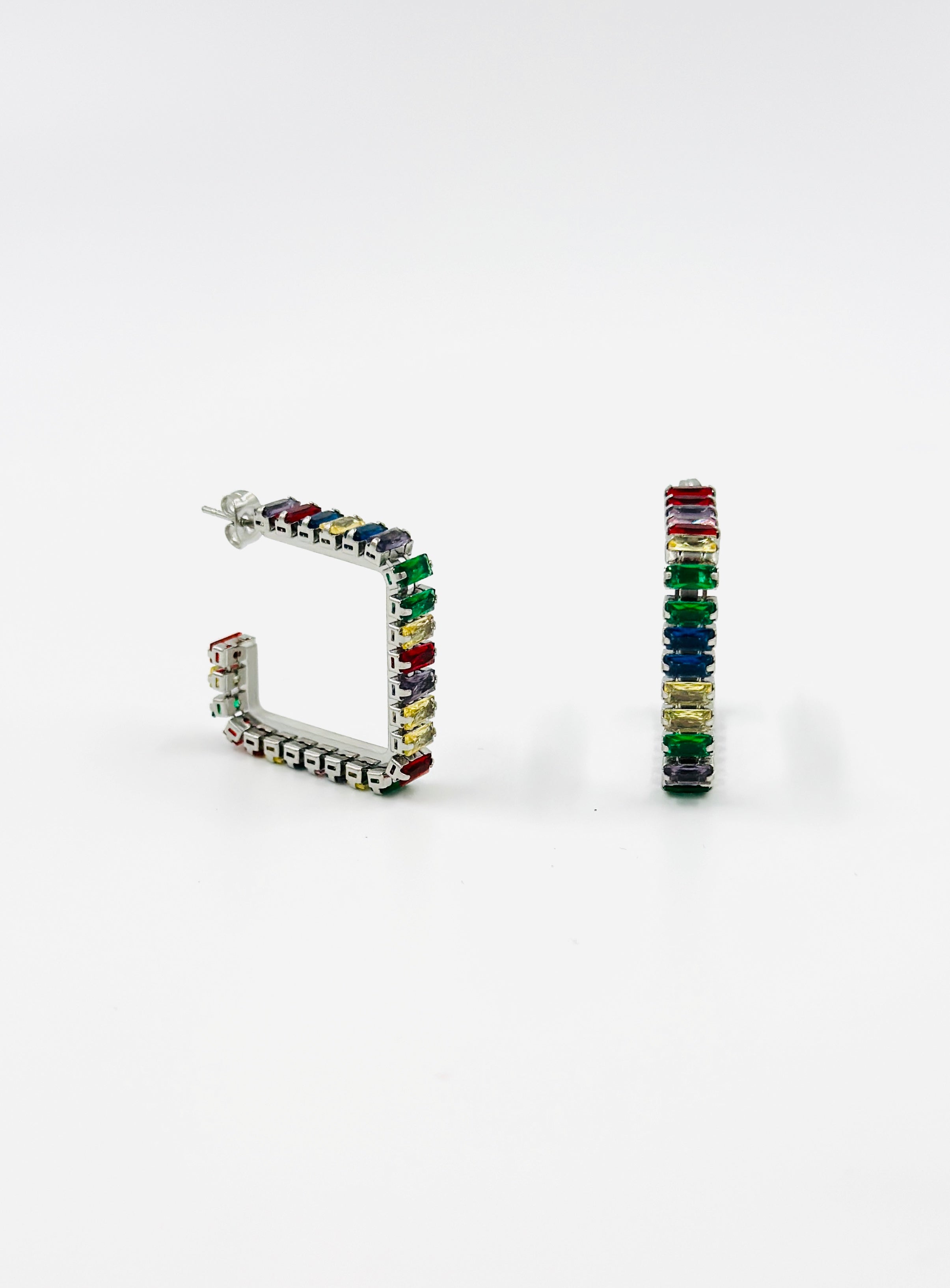 Silver Multicolor Square Hoop Earrings – MODA Accessories