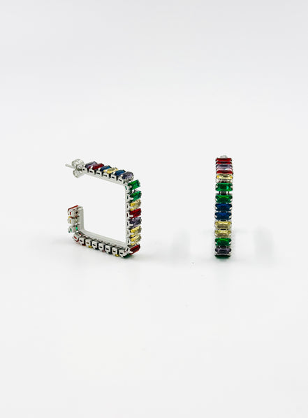 Silver Multicolor Square Hoop Earrings – MODA Accessories