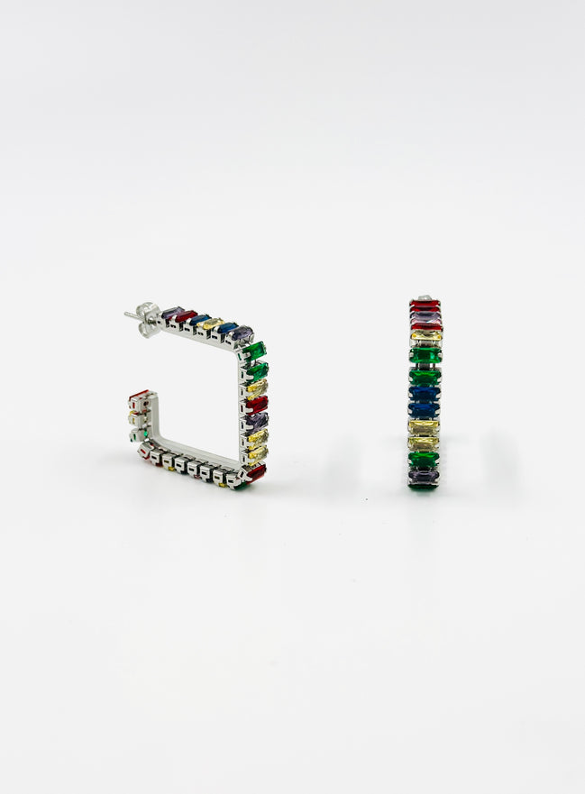 Silver Multicolor Square Hoop Earrings – MODA Accessories