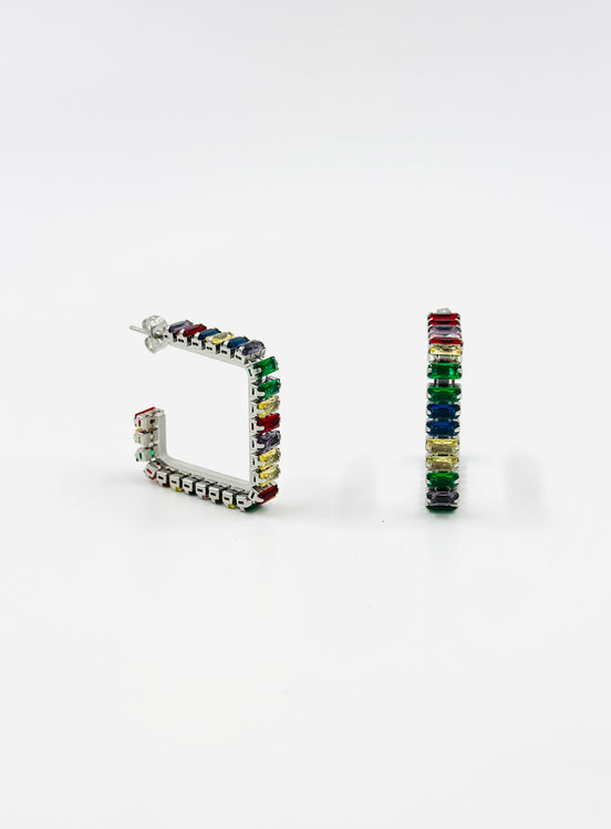 Silver Multicolor Square Hoop Earrings – MODA Accessories