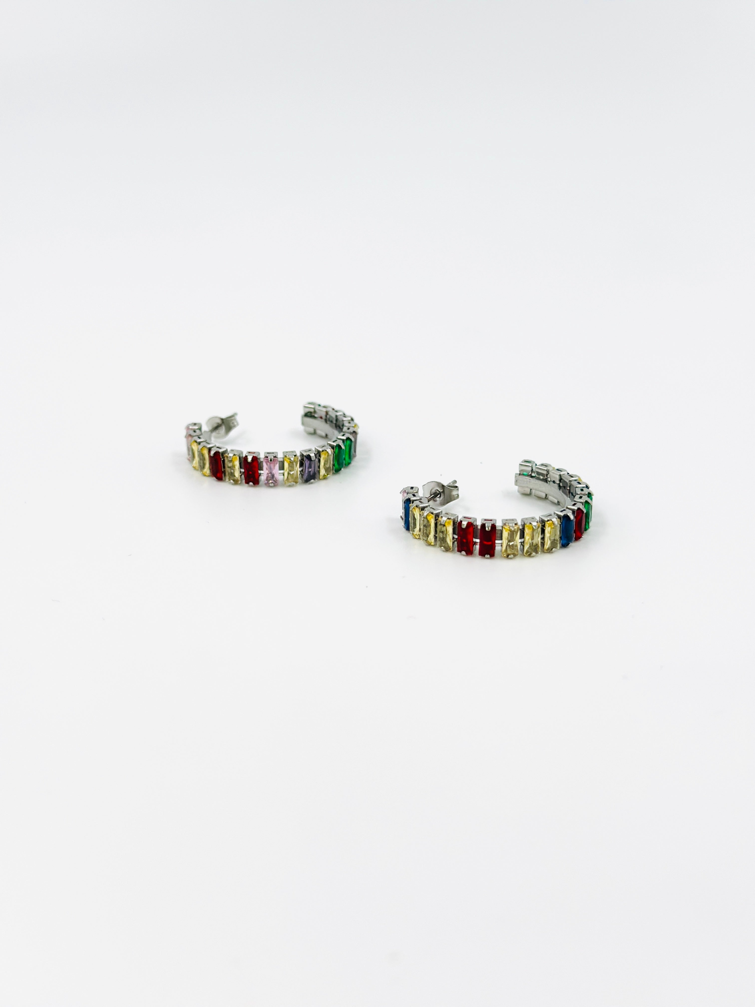 Silver Multicolor Half Hoop Earrings – MODA Accessories