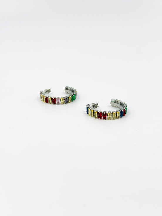 Silver Multicolor Half Hoop Earrings – MODA Accessories