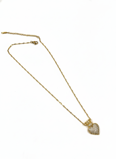 Crowned Heart Necklace – Gold Stainless Steel with Crystals | MODA Accessories