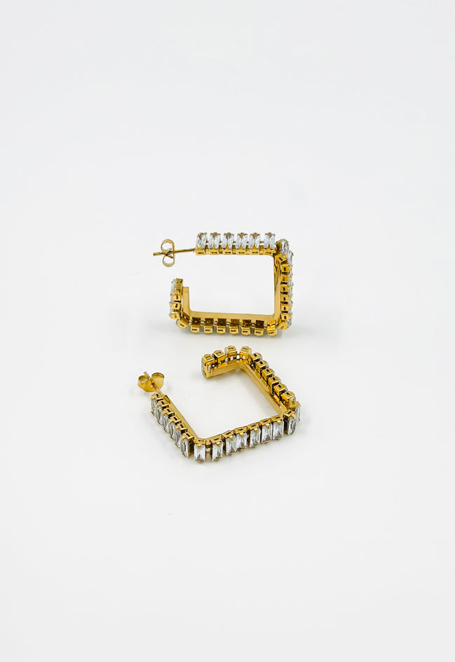 Gold Square Hoop Diamond Earrings – MODA Accessories