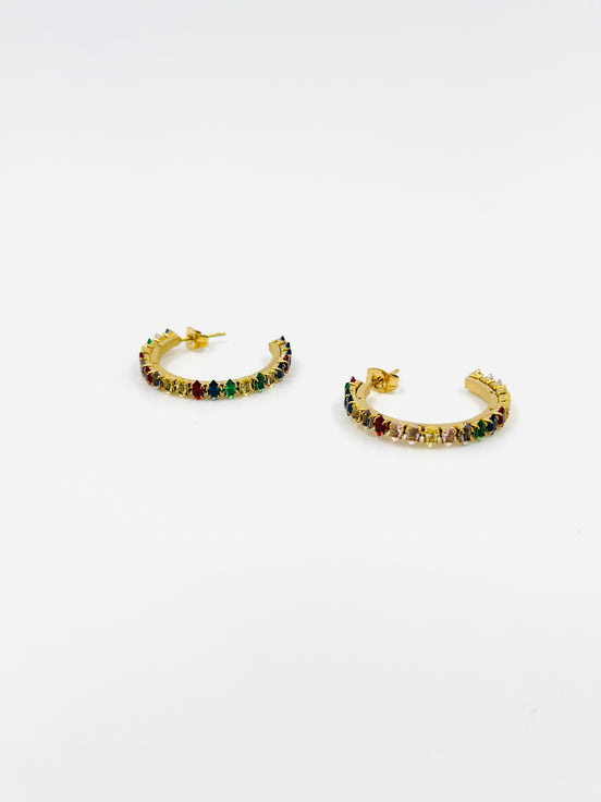 Gold Multi-Gem Hoop Earrings – MODA Accessories