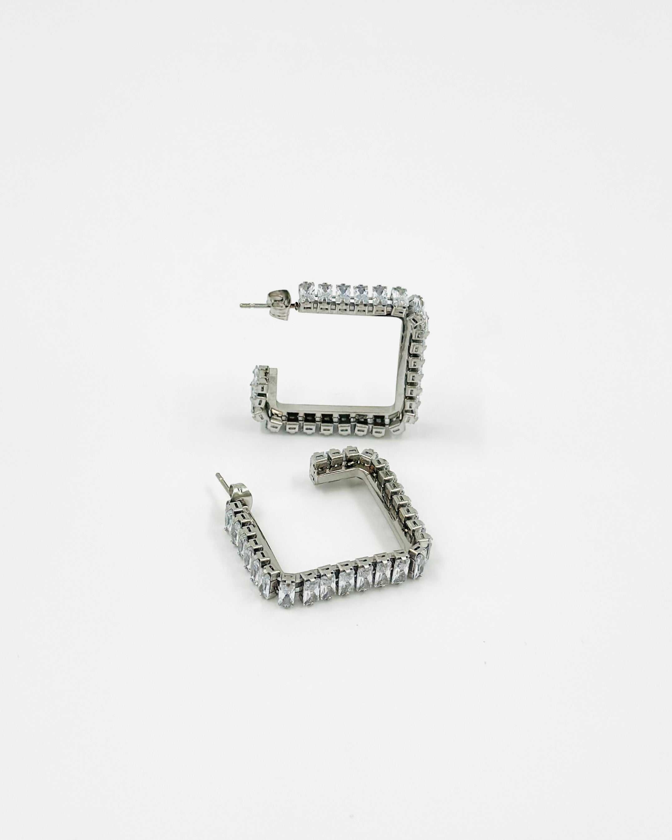 Silver Square Hoop Diamond Earrings – MODA Accessories