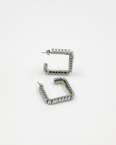 Silver Square Hoop Diamond Earrings – MODA Accessories