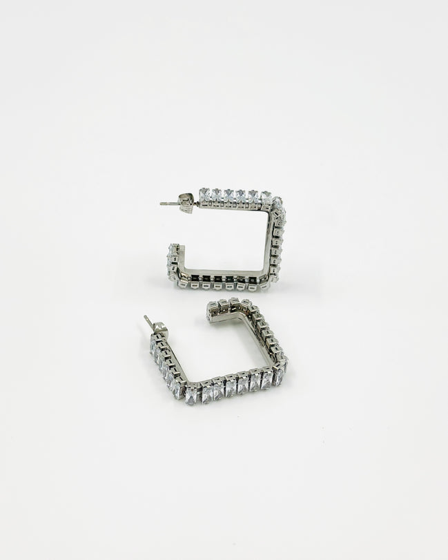 Silver Square Hoop Diamond Earrings – MODA Accessories
