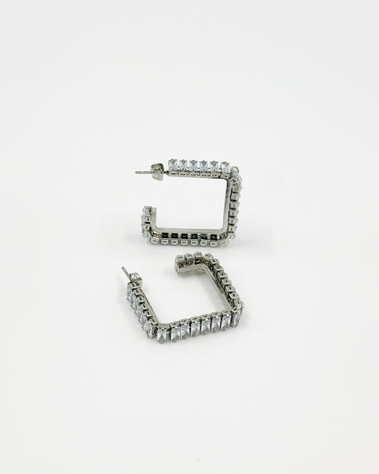 Silver Square Hoop Diamond Earrings – MODA Accessories