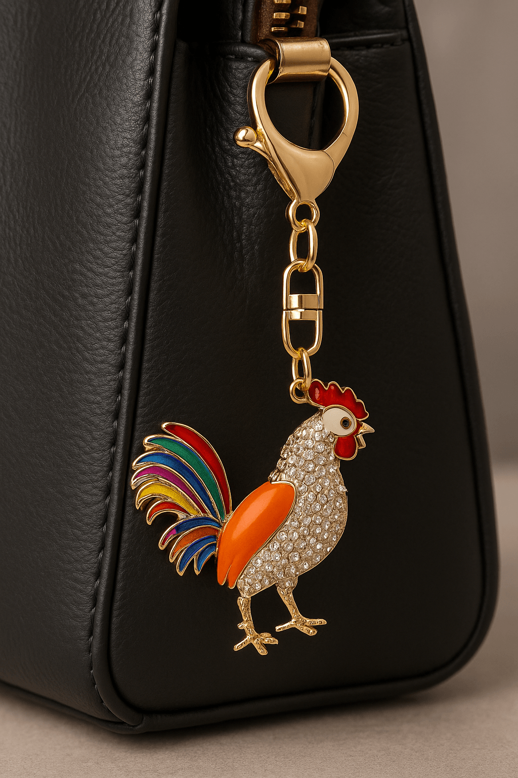 Colorful Rooster Keychain – Sparkling Crystal Chicken Charm - MODA ACCESSORIES