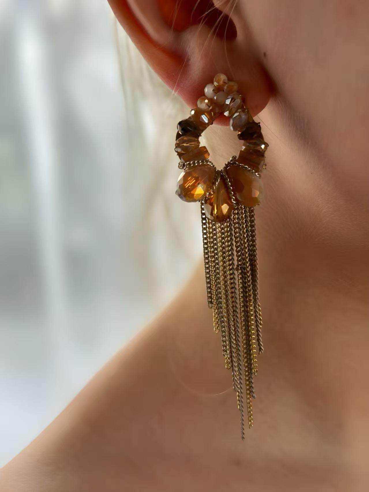 Elegant Gold-Toned Flower Earrings with Chain Tassels - MODA ACCESSORIES