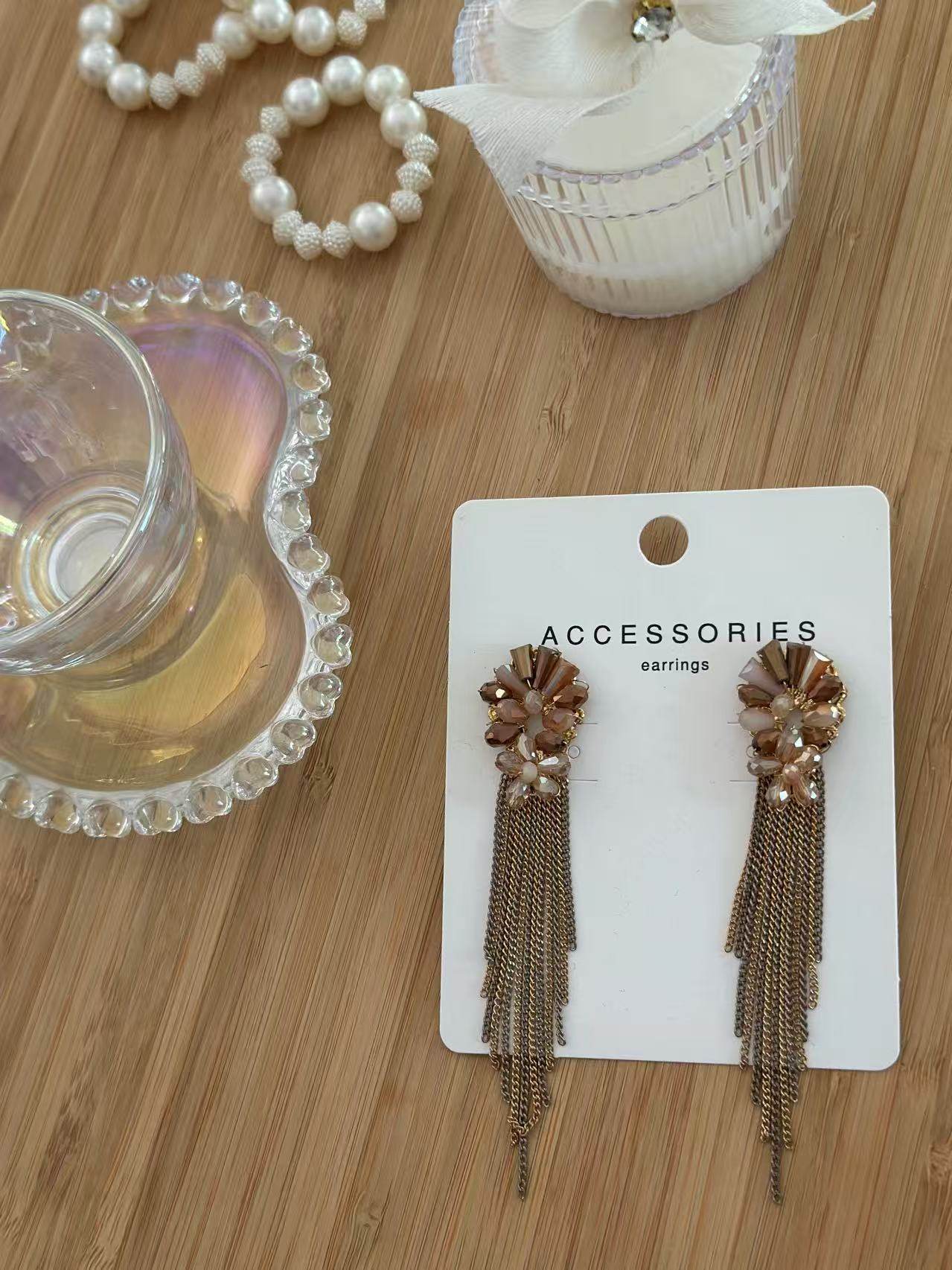 Elegant Gold-Toned Flower Earrings with Chain Tassels - MODA ACCESSORIES
