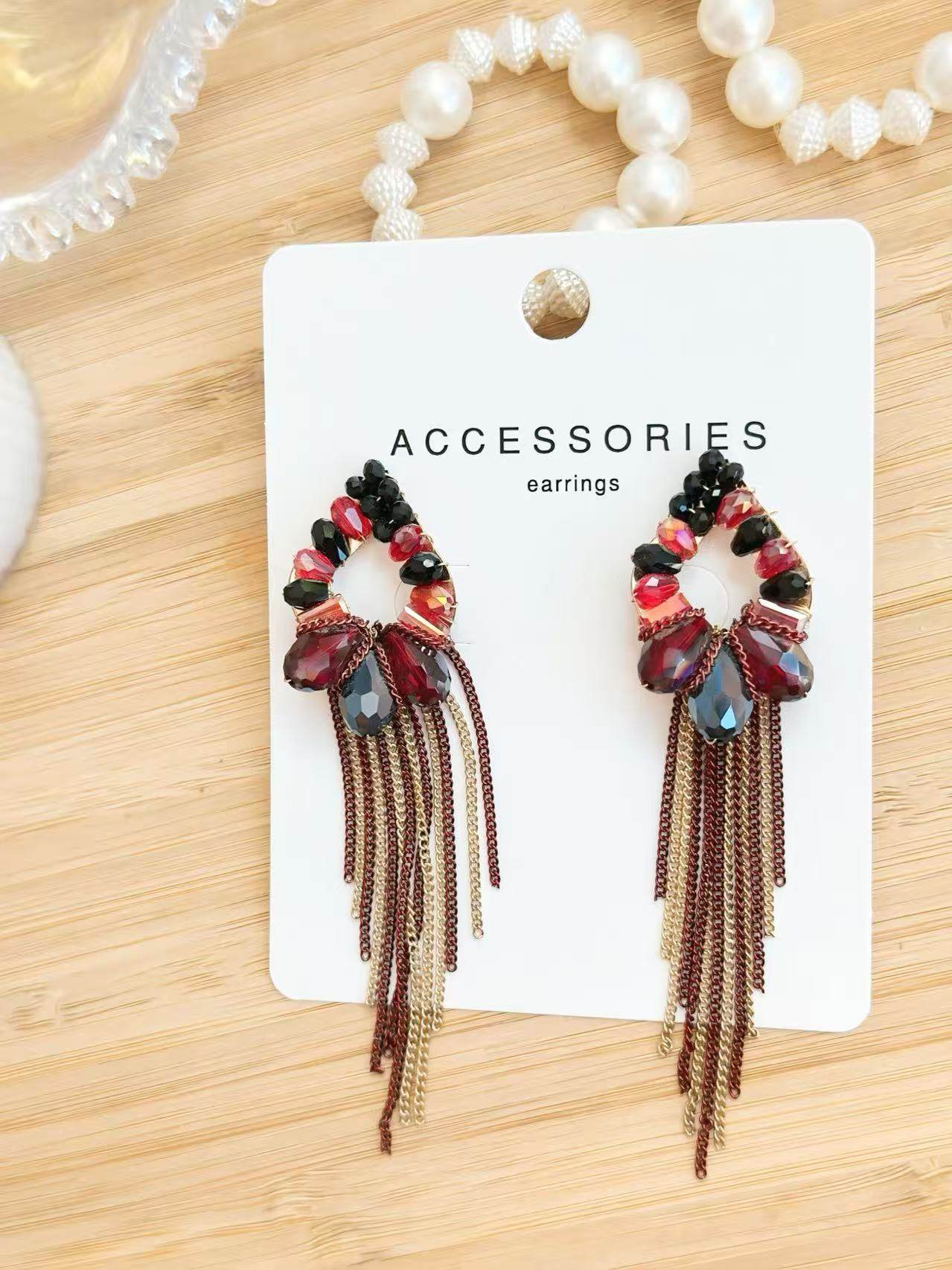 Crimson Flame Hoop Earrings with Golden Fringe - MODA ACCESSORIES