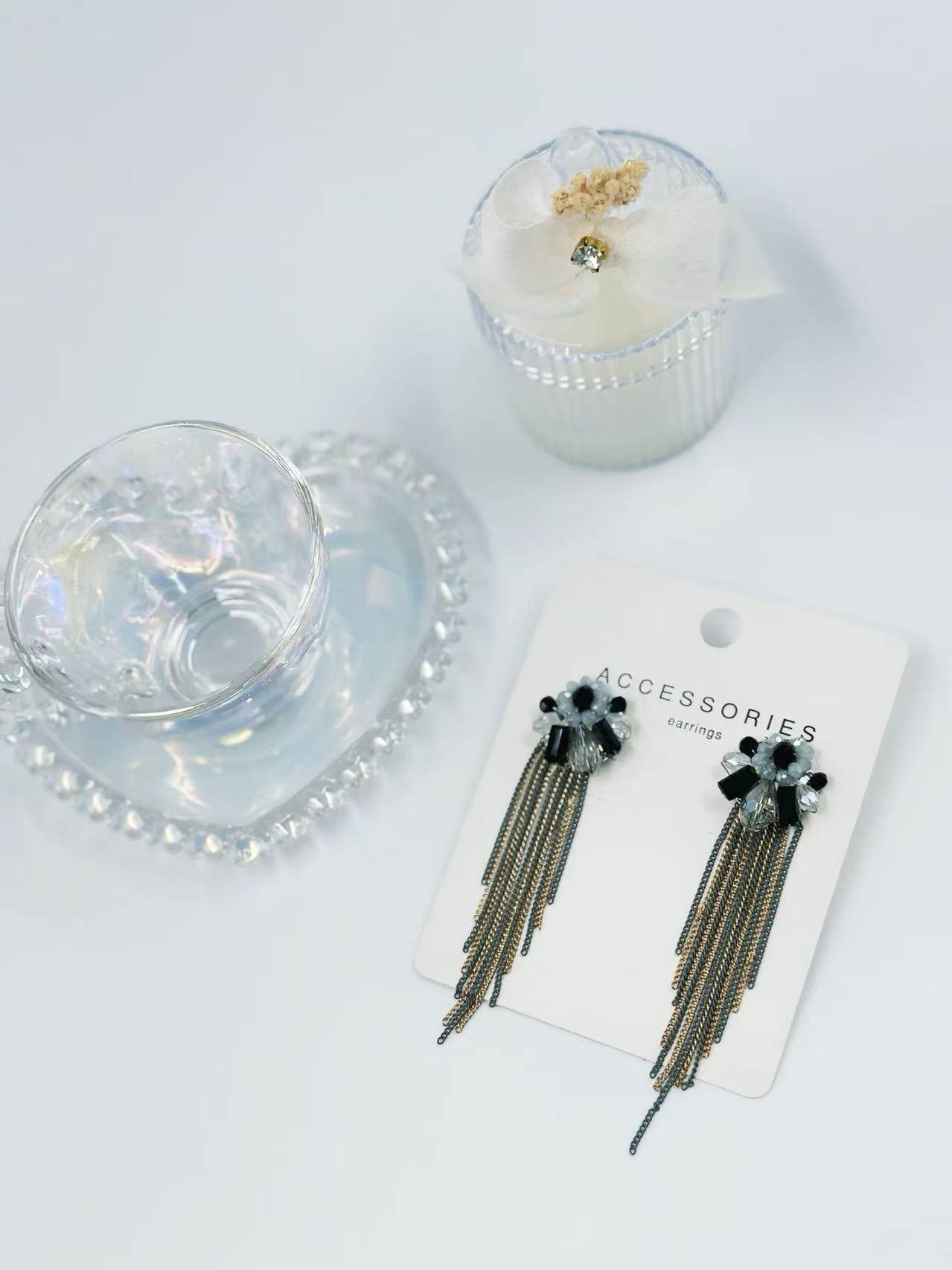 Elegant Floral Drop Earrings with Crystal Fringe - MODA ACCESSORIES