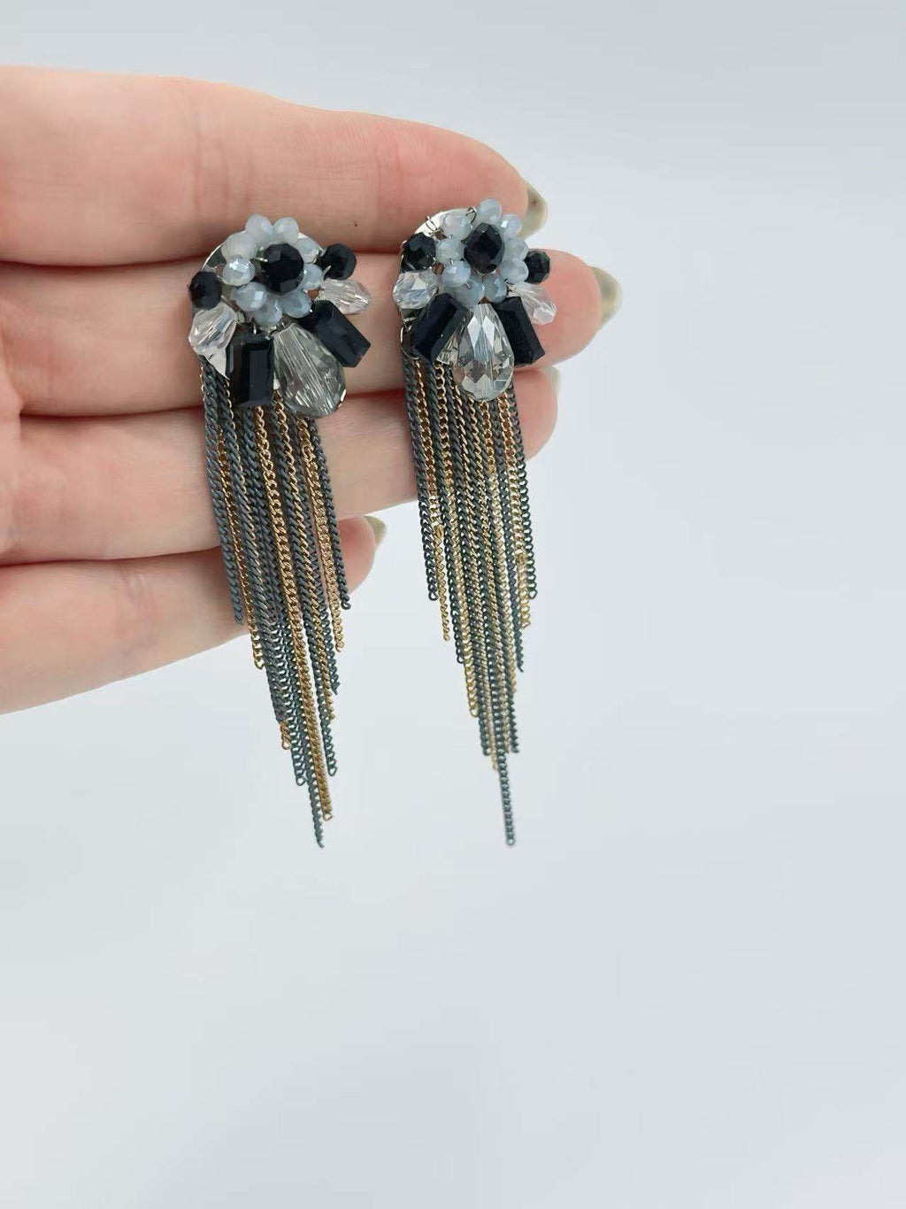 Elegant Floral Drop Earrings with Crystal Fringe - MODA ACCESSORIES