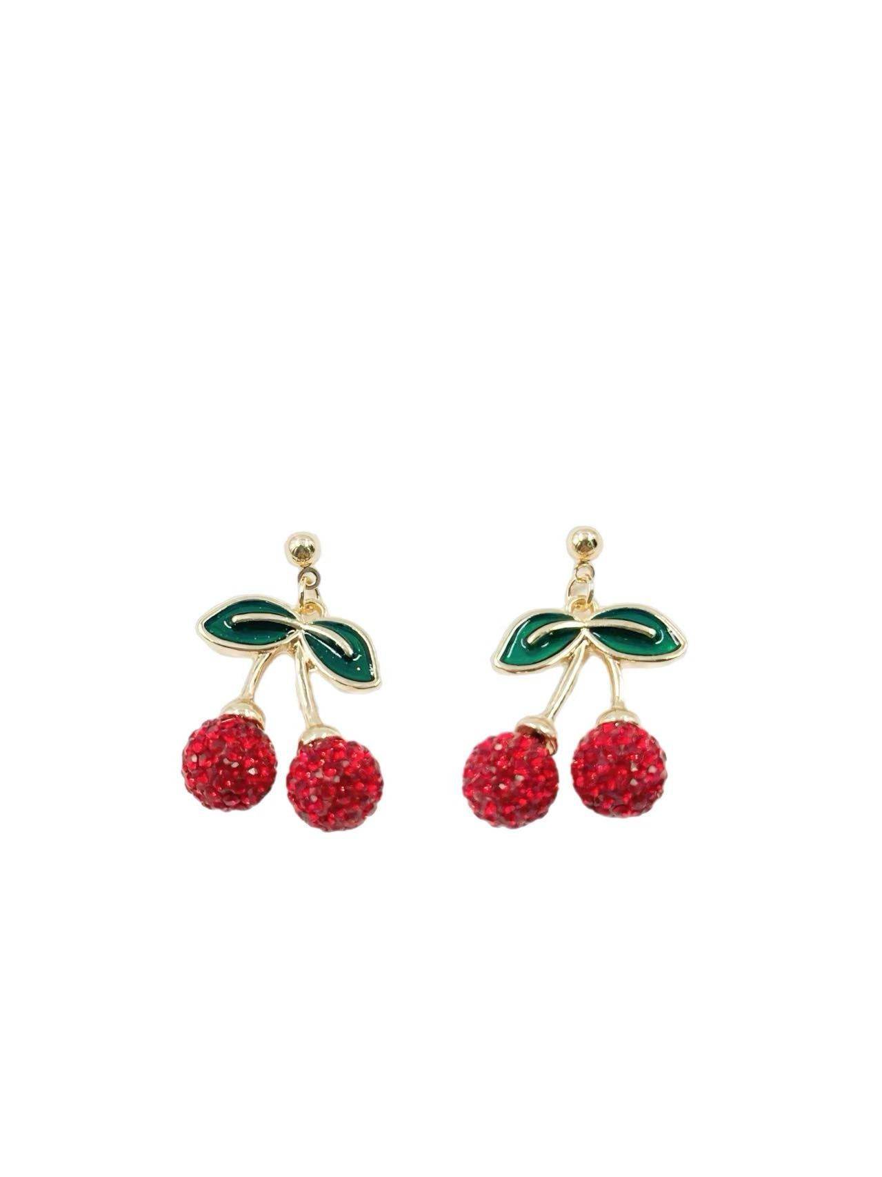 Crystal Cherry Charm Earrings - MODA ACCESSORIES
