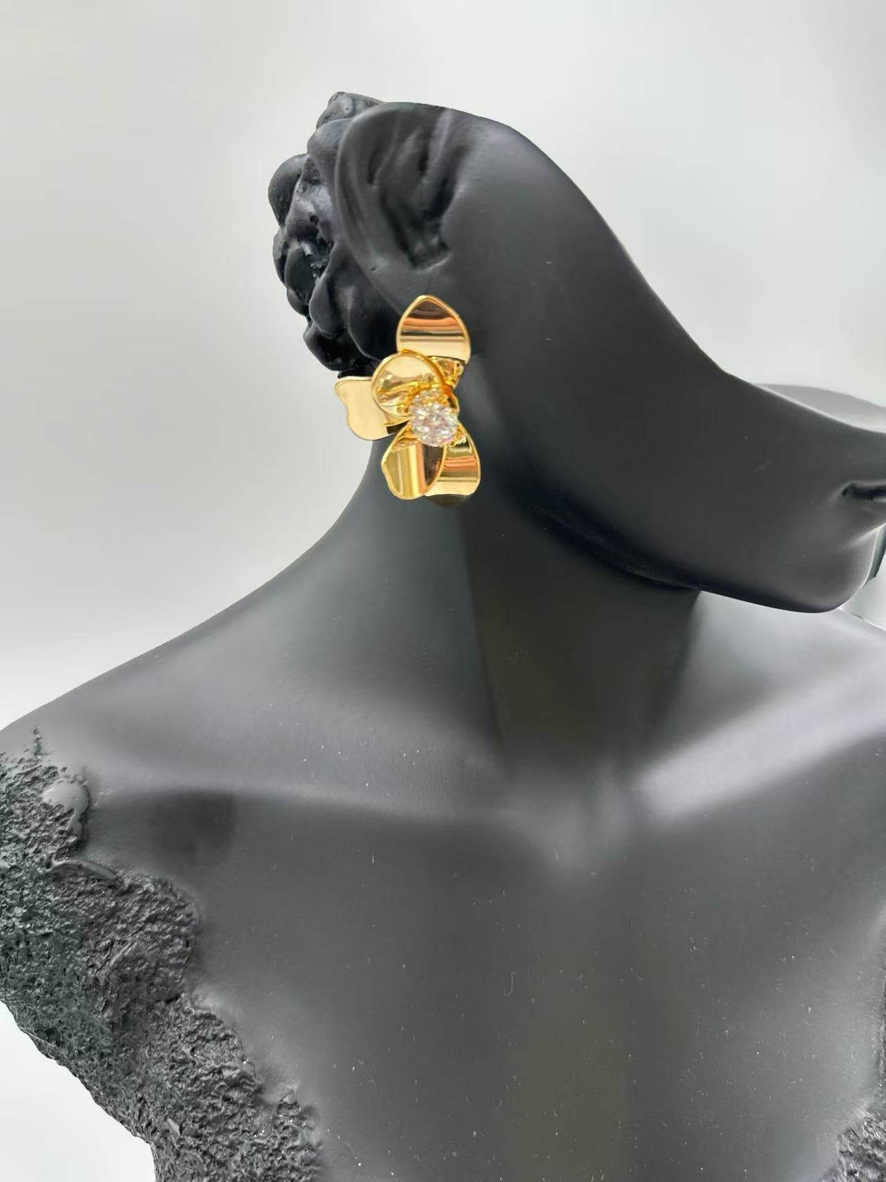 Golden Orchid Crystal Stud Earrings - MODA ACCESSORIES