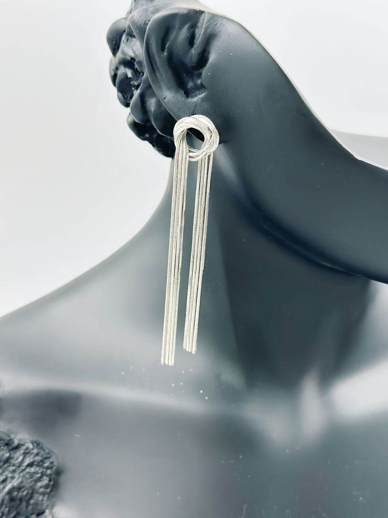Silver Knot Tassel Statement Earrings - MODA ACCESSORIES