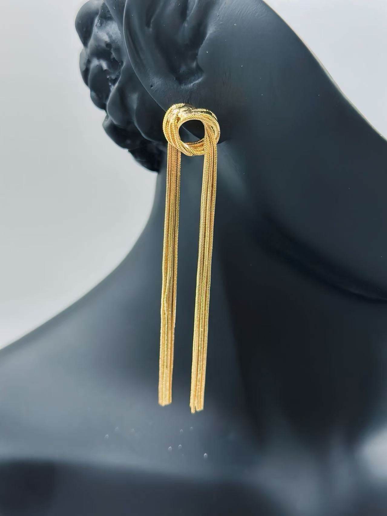 Gold Knot Tassel Statement Earrings - MODA ACCESSORIES