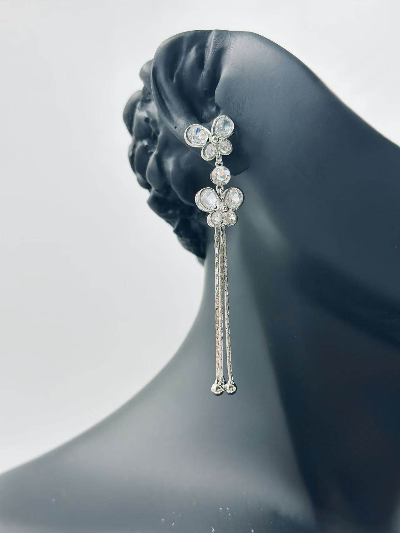 Silver-Tone Butterfly Drop Earrings with Chain Tassels - MODA ACCESSORIES