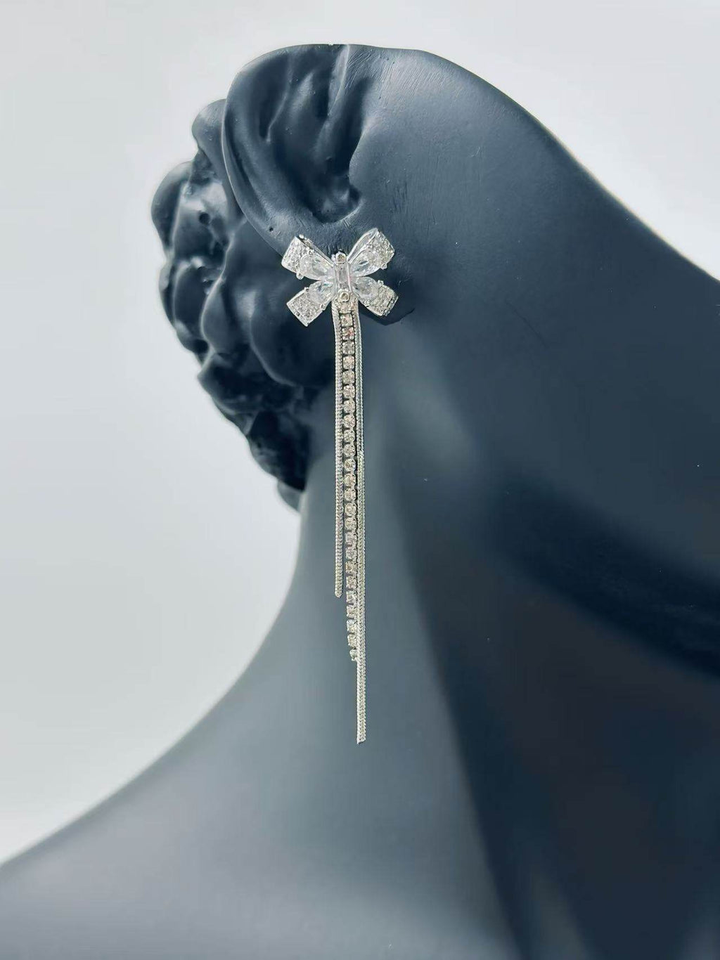 Elegant Bow Drop Earrings with Double Chain Tassels - MODA ACCESSORIES
