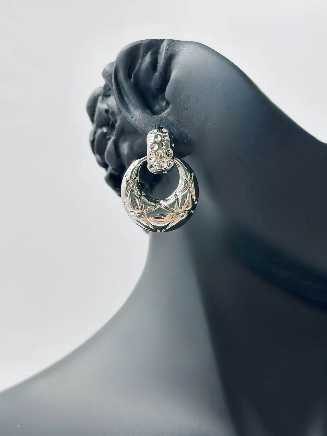 Polished Dome Earrings with Texture Accents - MODA ACCESSORIES