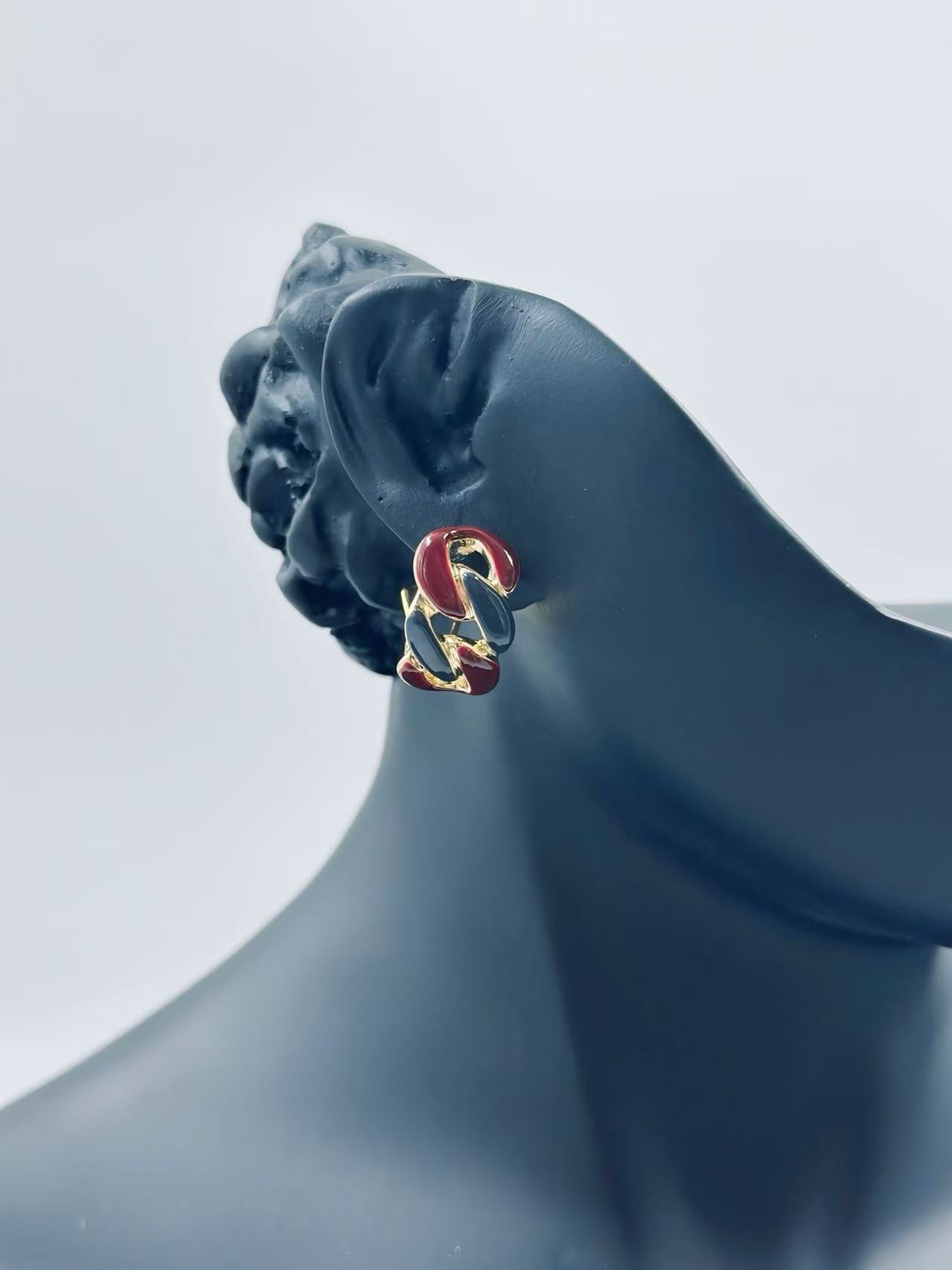 Twisted Gold & Enamel Mini Hoop Earrings – Elegant Statement Design