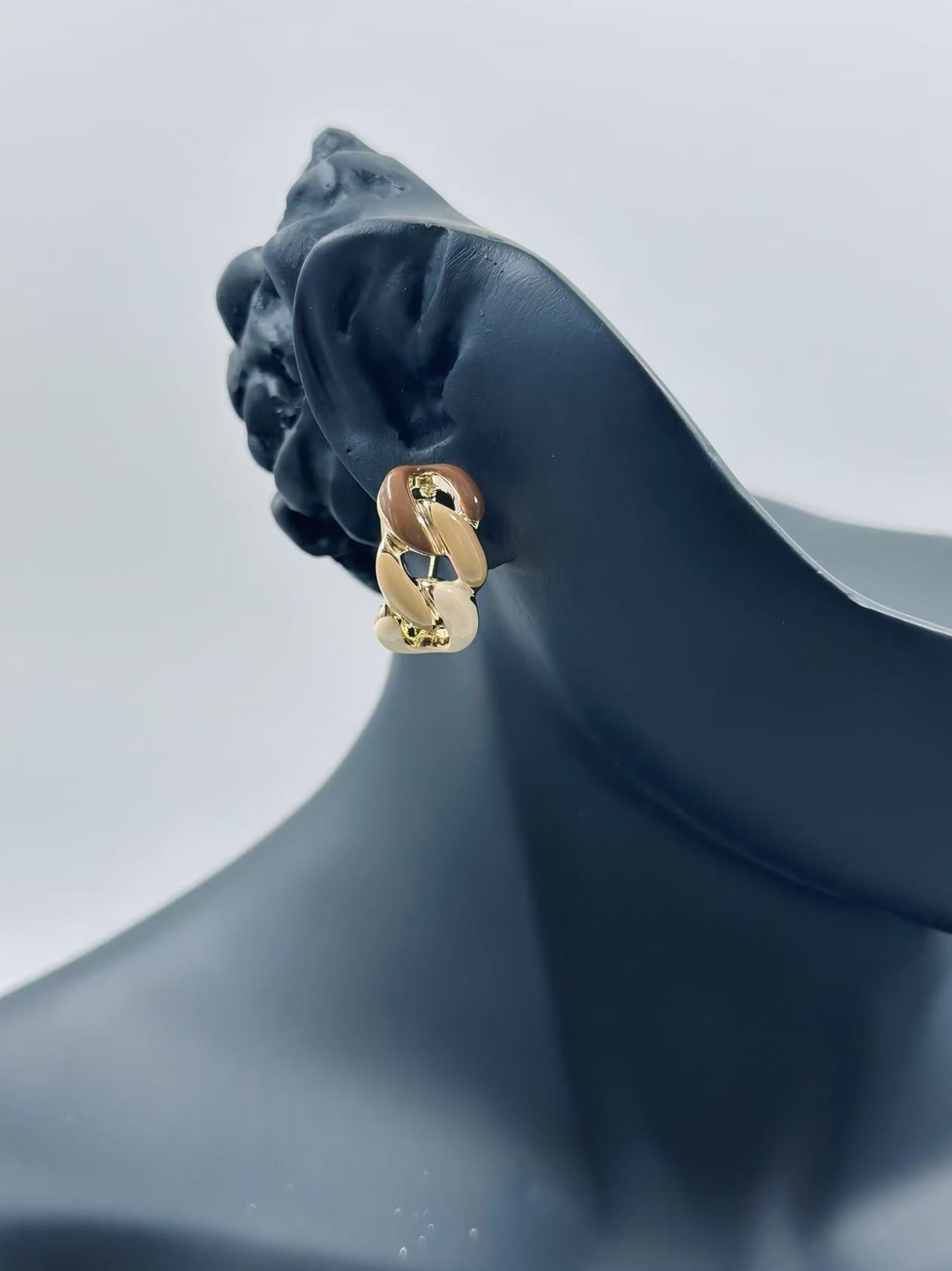 Twisted Gold & Brown Enamel Hoop Earrings