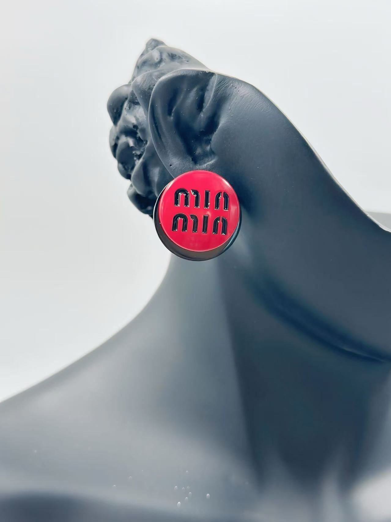 Minimalist Round Logo Stud Earrings β Black or Red