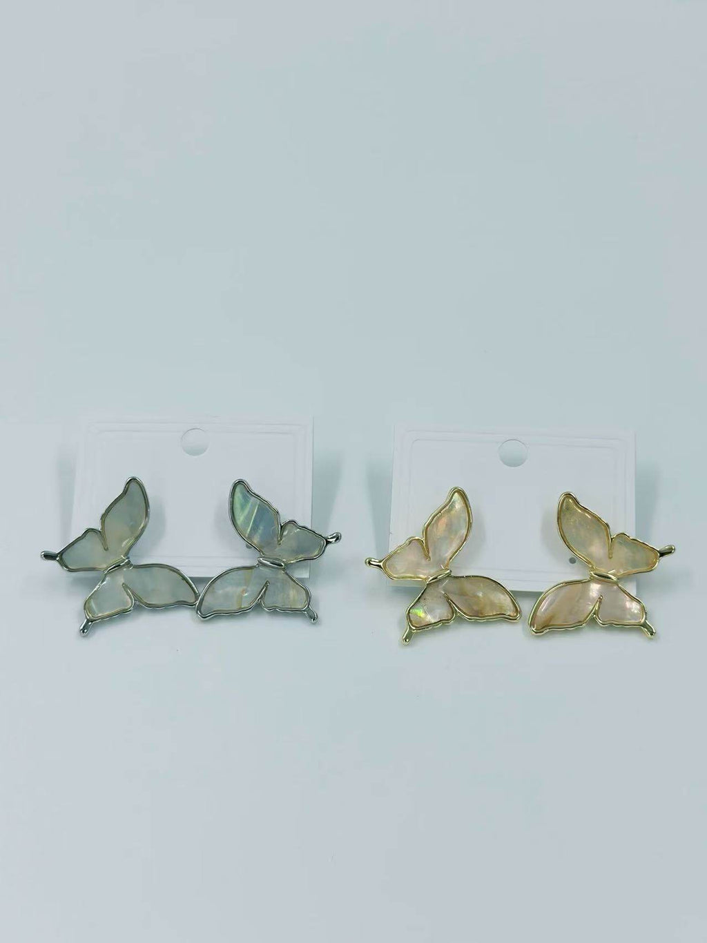 Iridescent Butterfly Wing Stud Earrings – Gold & Silver Tones - MODA ACCESSORIES