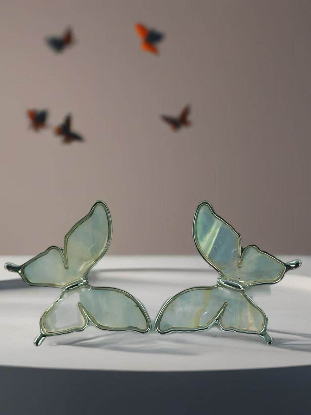 Iridescent Butterfly Wing Stud Earrings – Gold & Silver Tones - MODA ACCESSORIES