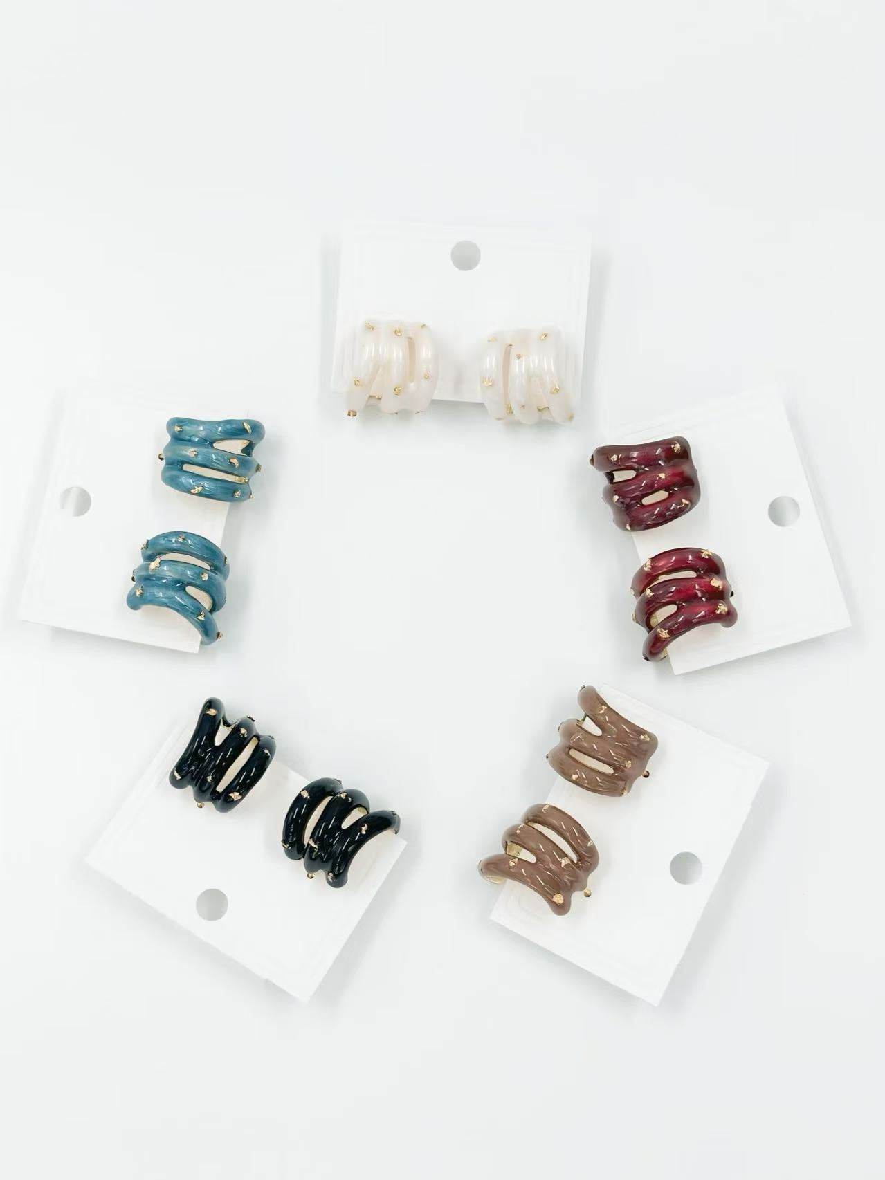 Triple Twist Chunky Stud Earrings β Multicolor Set - MODA ACCESSORIES