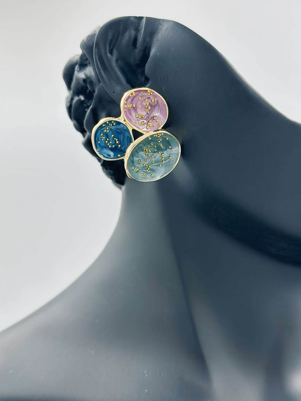 Abstract Multi-Disc Enamel Stud Earrings – Galaxy Swirl Collection - MODA ACCESSORIES