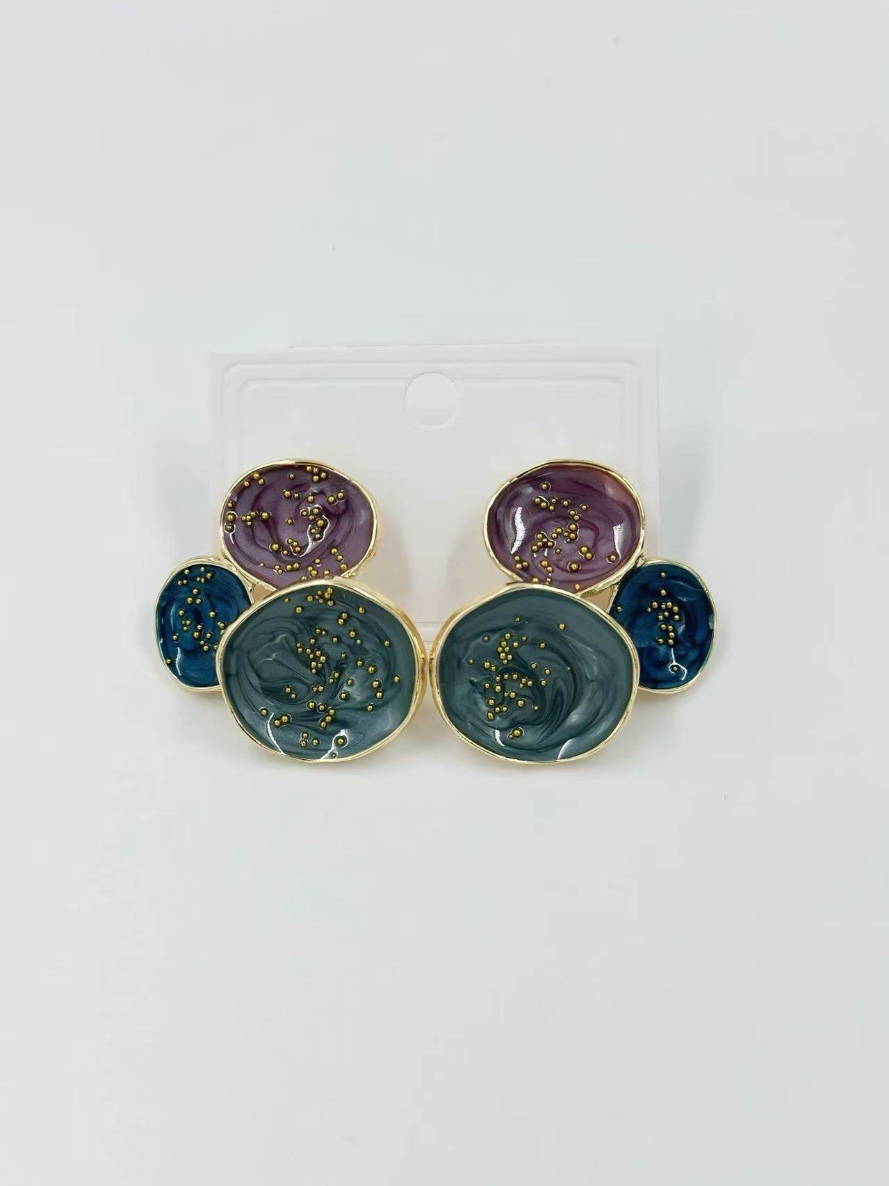 Abstract Multi-Disc Enamel Stud Earrings – Galaxy Swirl Collection - MODA ACCESSORIES
